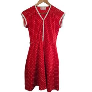 Vintage 70s Dress Womens Size Small Red Speckled Glam Rock Retro Party Mod